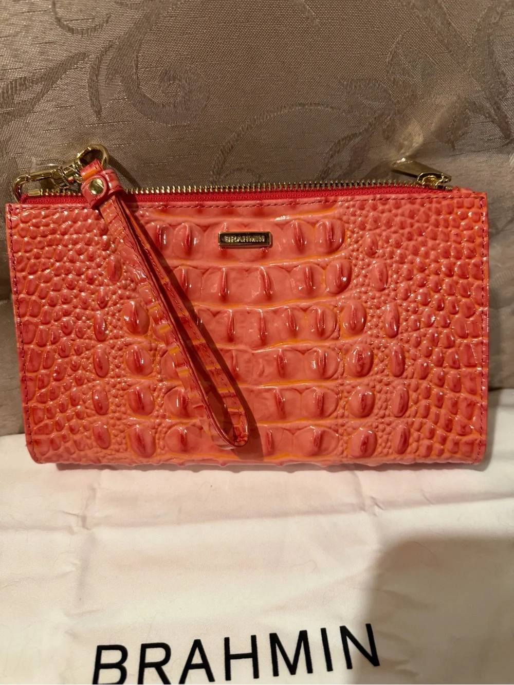 Brahmin Coral Snapdragon Melbourne Croc-Embossed Wristlet - NWT